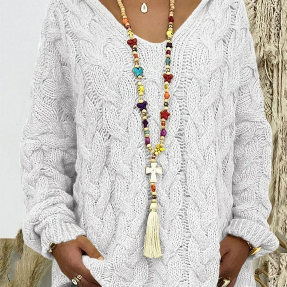 Cable Knit Drop Shoulder Sweater